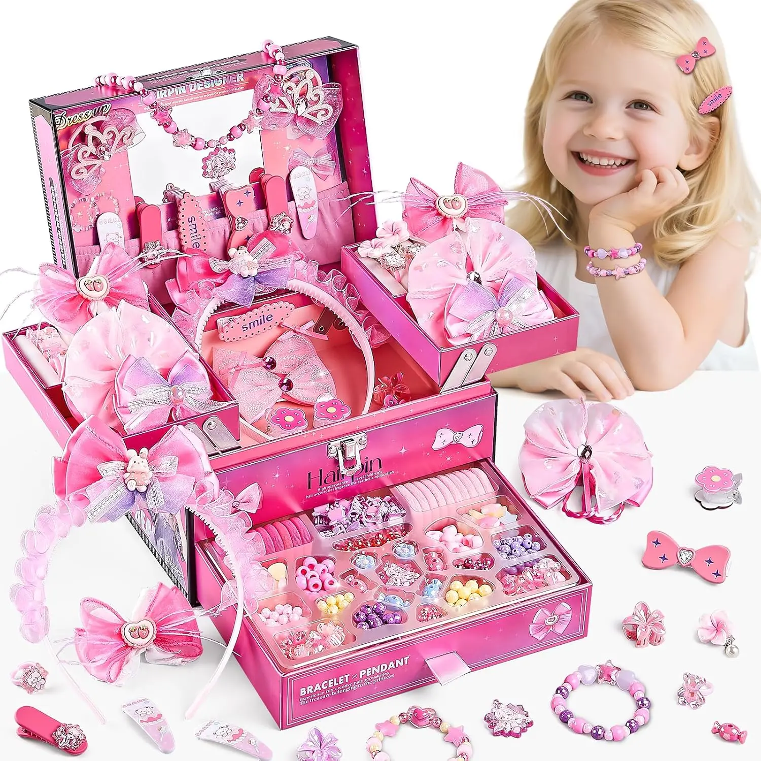 Cute Hair Accessories Festive Pack - Pink Headband Set with Charm Accents, Girls' Birthday Gift Ideas, Party Favors & Supplies, Stylish Headbands