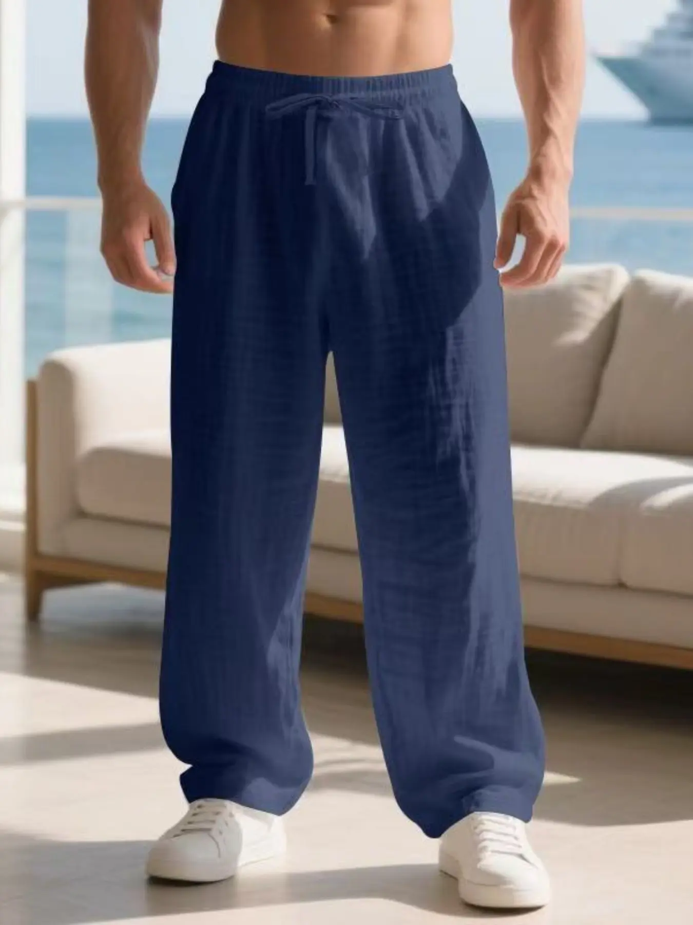 Loose men's linen simple luxury sportswear pants, light, breathable and fashionable, comfortable for daily casual wear at home. Couple quick-drying yoga pants, essential items for men's wardrobes, Breathable Sporty Bottoms
