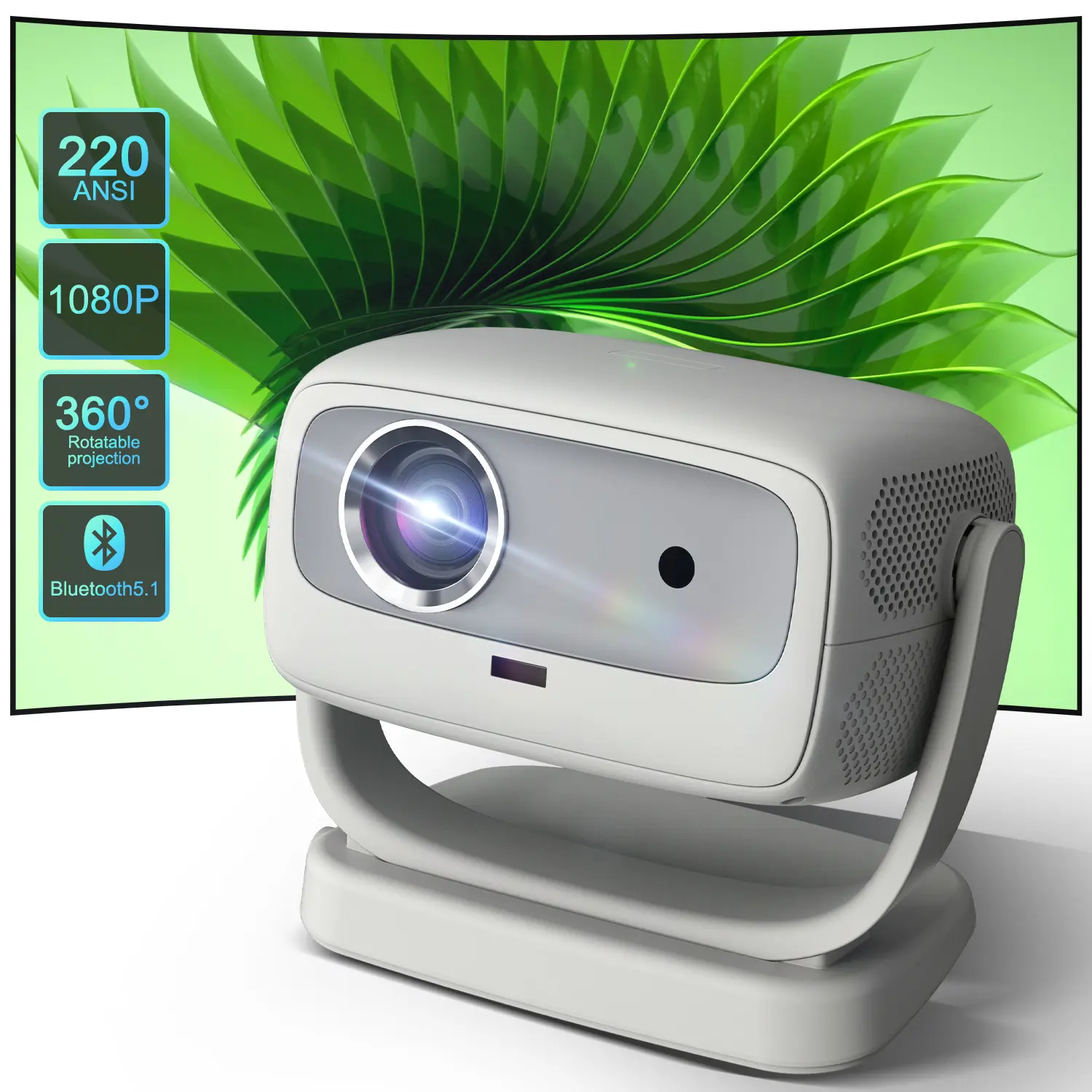 Smart Home Projector,1080P Auto Focus & Keystone Correction,Bluetooth 5.1,220 ANSI Portable Projector for Bedroom,Home Theater Video Projector for Indoor & Outdoor Use,Compatible with USB/Audio/HDMI Port