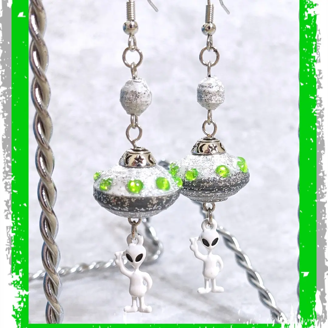 Handmade Alien UFO Dangle Earrings