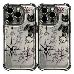 Clmj Y2K Cool Cat Phone Case Compatible with iPhone 17 16 15 14 13 12 11 Pro Max X XR XSMAX Samsung S21 S22 S23 S24 S25 Electroplated Anti-Drop Transparent Soft Back Cover Shockproof Protective