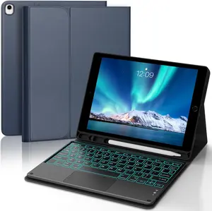 for iPad 9th Generation Case with Keyboard, Multi-Touch Trackpad, 7 Color Backlit  Detachable Keyboard Cover with Pencil Holder,10.2'' Keyboard Case for iPad 9th 8th 7th Gen(Dark Blue)