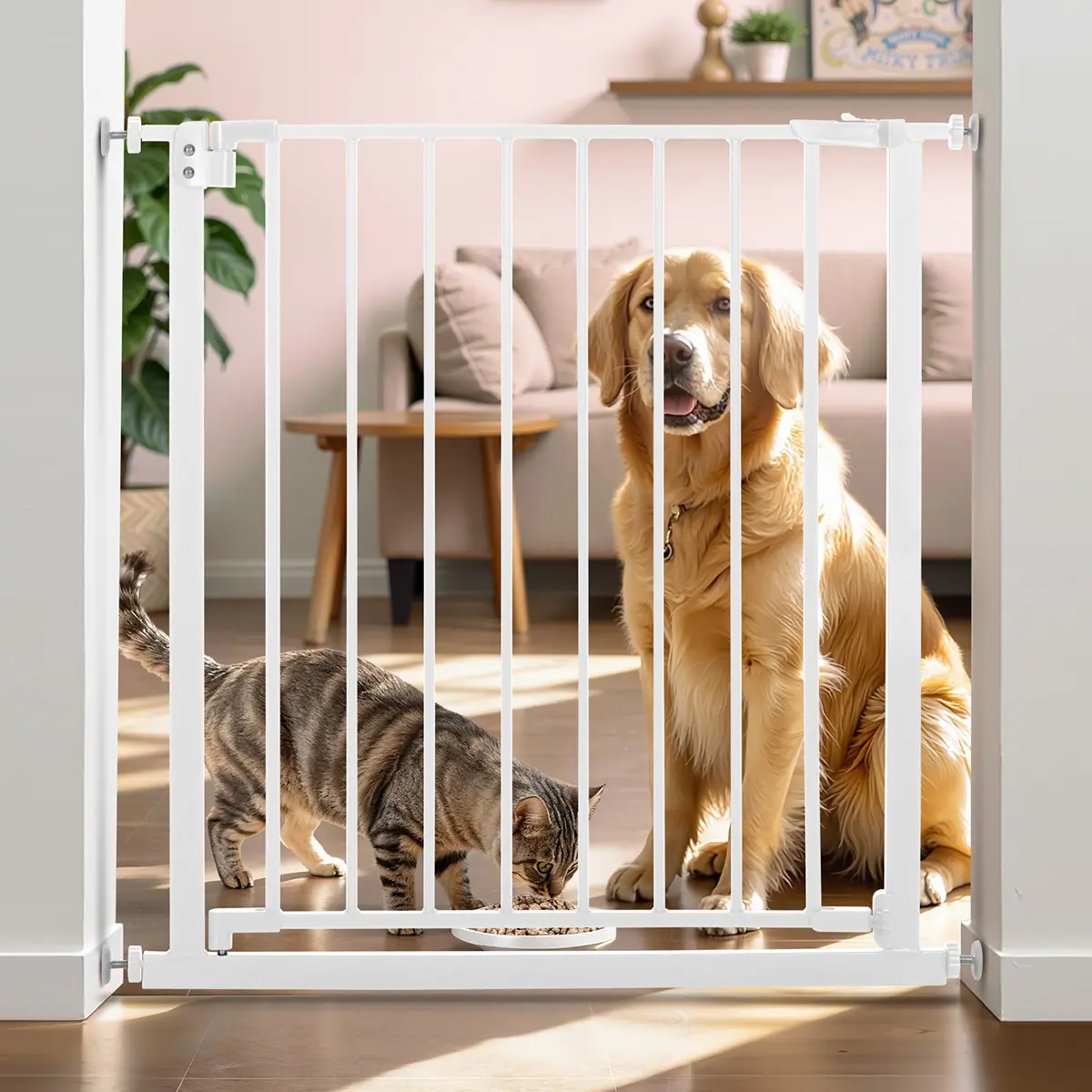 Pressure Mount Metal Safety Gate for Infant, 30" Tall Walk-Through Design with Self-Closing Door and Dual Lock System, Adjustable 29.5"-32.2" Wide for Stairs & Doorways, Ages 6 - 9 Months, Metal Frame, Adjustable Width