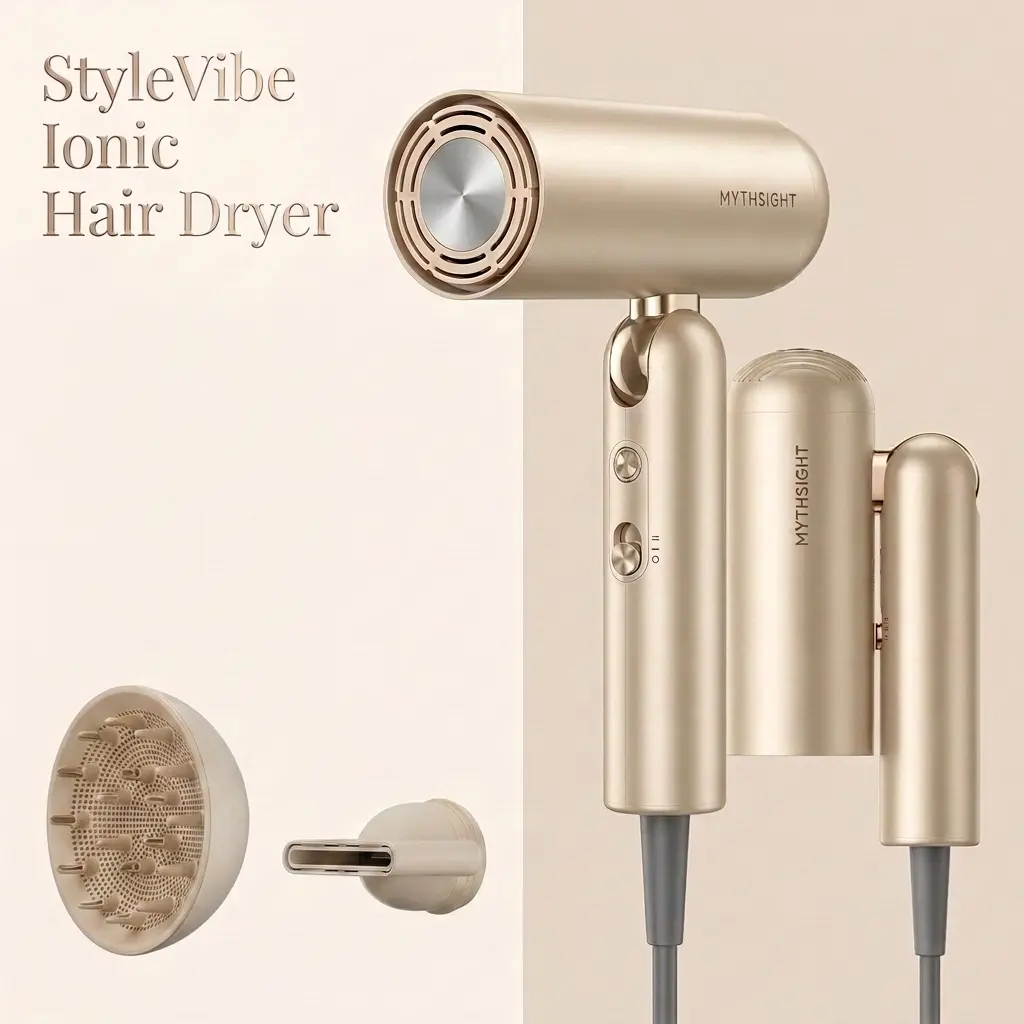 StyleVibe Foldable High Speed Hair Dryer, 110,000 RPM Travel Blow Dryer with Diffuser, Dual Voltage 100–240V, 3 Heat & 2 Speed Settings, Negative Ions for Against Heat Damage, Compact Hair Dryer with Storage Bag