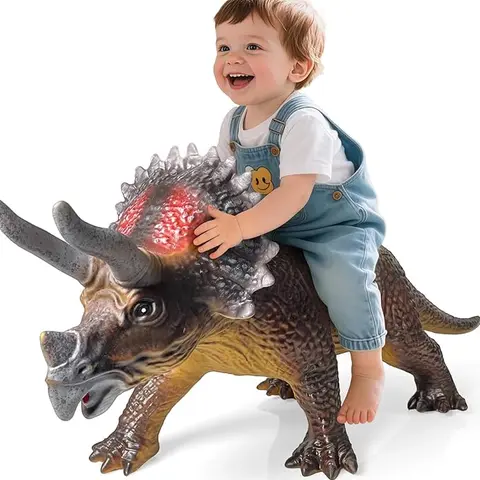Dinosaurs King Giant Triceratops Dinosaur Toy 32 inch Realistic Lifelike Inflatable Figure for Kids Toddlers 3-8 Years, Safe Thick Rubber Jumbo Dino, Educational Birthday Christmas Gifts with Convenient Storage