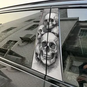 2pcs Stacked Skulls Car Sticker Car Decal B-Pillar DIY Center Pillar Film Decorative Car Accessory