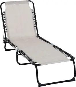 dparker Outsunny Folding Chaise Lounge Pool Chair, Patio Sun Tanning Chair, Outdoor Lounge Chair with 4-Position Reclining Back, Breathable Mesh Seat for Beach, Yard, Patio, Cream White