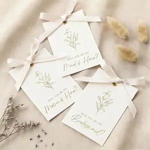 11 Pcs Bridesmaid Proposal Cards, 8 Will You Be My Bridesmaid 2 Maid of Honor 1 Matron of Honor, Floral Metallic Bridal Gift with Ribbon Bow for Sister Family Wedding Invitation