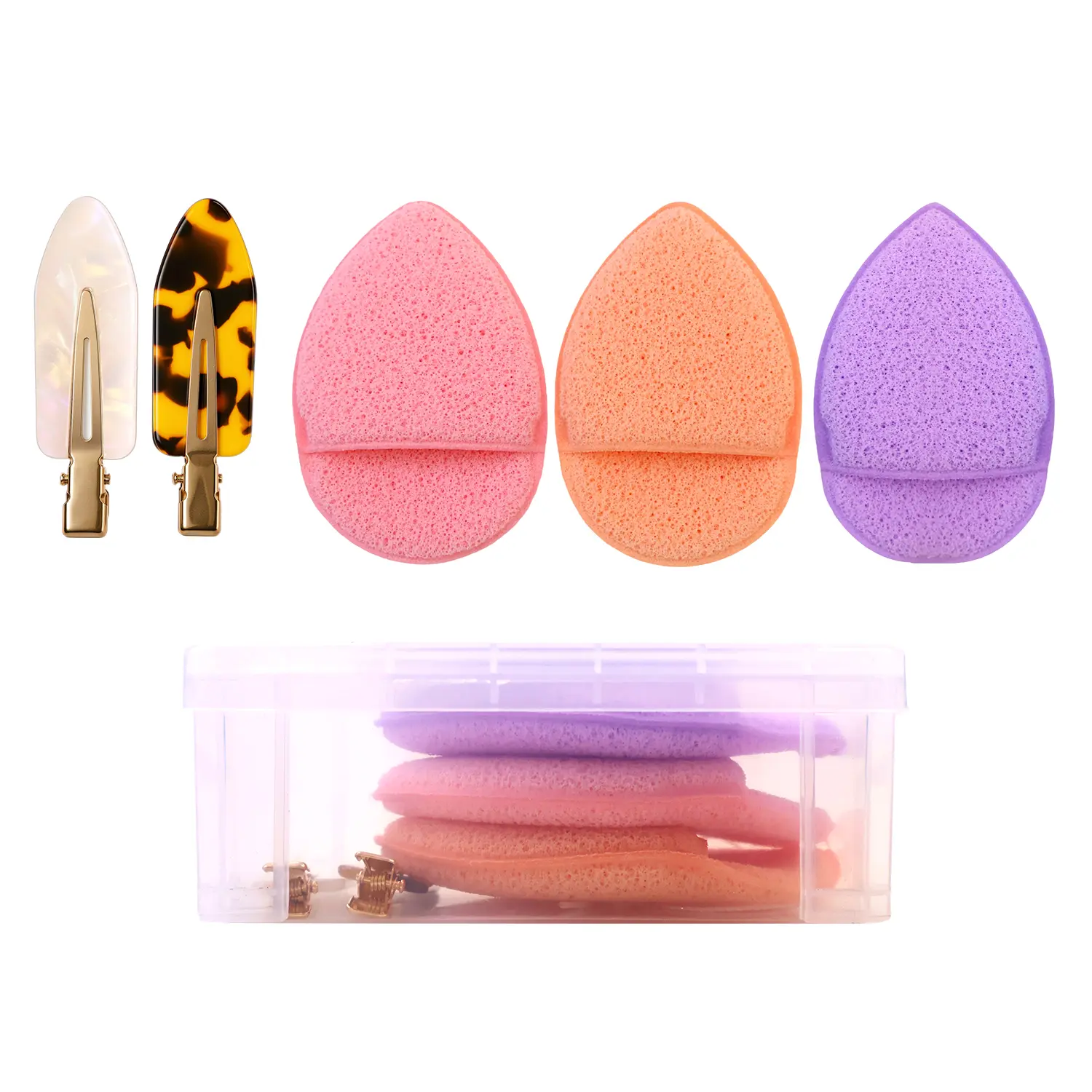 FADUIIO 5PCS Makeup Remover Puff & No-Crease Hair Clip Set – Soft Reusable Cleansing Pads for Skincare & Strong Grip Hair Clips for Makeup Styling, Makeup Puffs, Makeup Remover Tool
