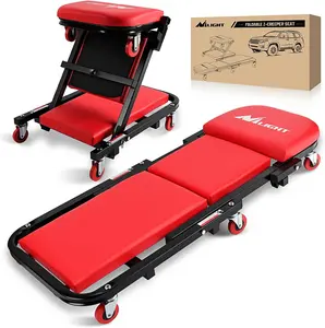 Nilight 40" Z Creeper - 2-in-1 Folding Rolling Mechanic Seat, 40 inches Adjustable Lay-Down or Sit Garage Chair, 330 lbs Capacity, Red Black