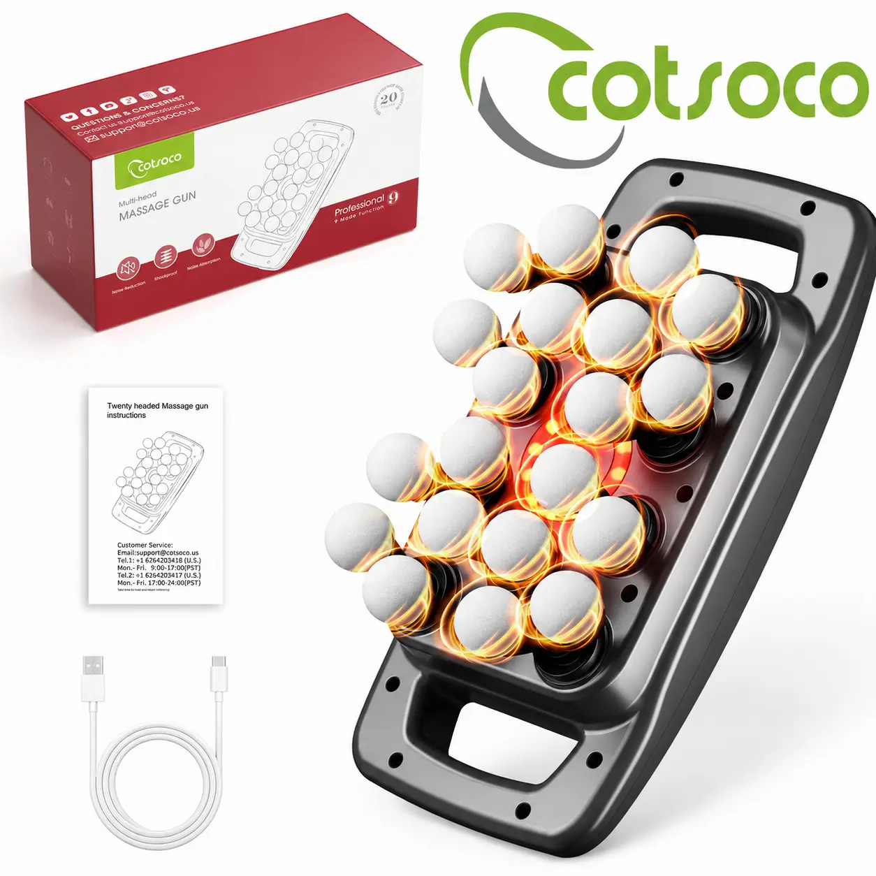 Cotsoco Deep Tissue Percussion Massage Gun with 20 Massage Heads, Electric Muscle Massager for Back, Shoulders, Legs and Full Body Pain Relief, Ideal Gift for Men and Women