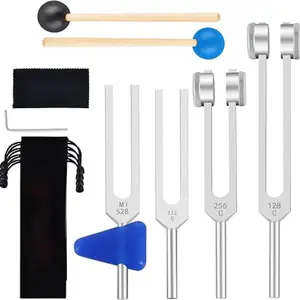 Music Therapy Yoga Tuning Fork Set, 4 Piece Tuning Forks Mi 528 Hz, 128 Hz, 256 Hz, 512 Hz, Sound Therapy Meditation Energy Work