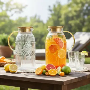 Vintage Glass Pitcher with Lid 68 oz 2 Liter Heat Resistant Carafe for Cold Brew Coffee Lemonade Iced Tea Beverage Drinkware Jugs Classic Home Serving,summerwins