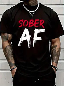 100% Cotton Sober AF Funny Sobriety T-Shirt Women's Men's Graphic Tee Crew Neck summer vacation Tops