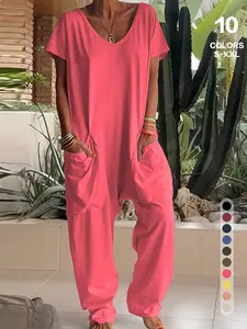 Women's Workwear Casual Basic Jumpsuit Overalls Casual Home Wear, Comfortable Fitted One-Piece Pants, All Seasons Fashion, Plain Pattern