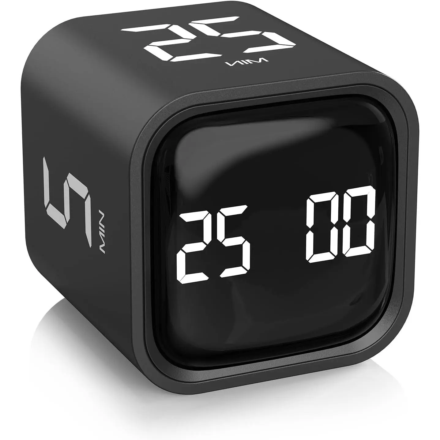 Rotating Pomodoro Timer Desk Accessory - 5/25/10/50-Minute Presets, Flip Cube Productivity Tool, ADHD Support, Vibration/High-Low Volume/Custom Modes, for Work, Study, Office Stationery Supplies, Visual Display