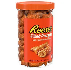 Reese's Filled Pretzels, Peanut Butter Pretzel Nuggets, Crunchy, Ready to Eat, Sweet and Salty Snack, 18oz Jar