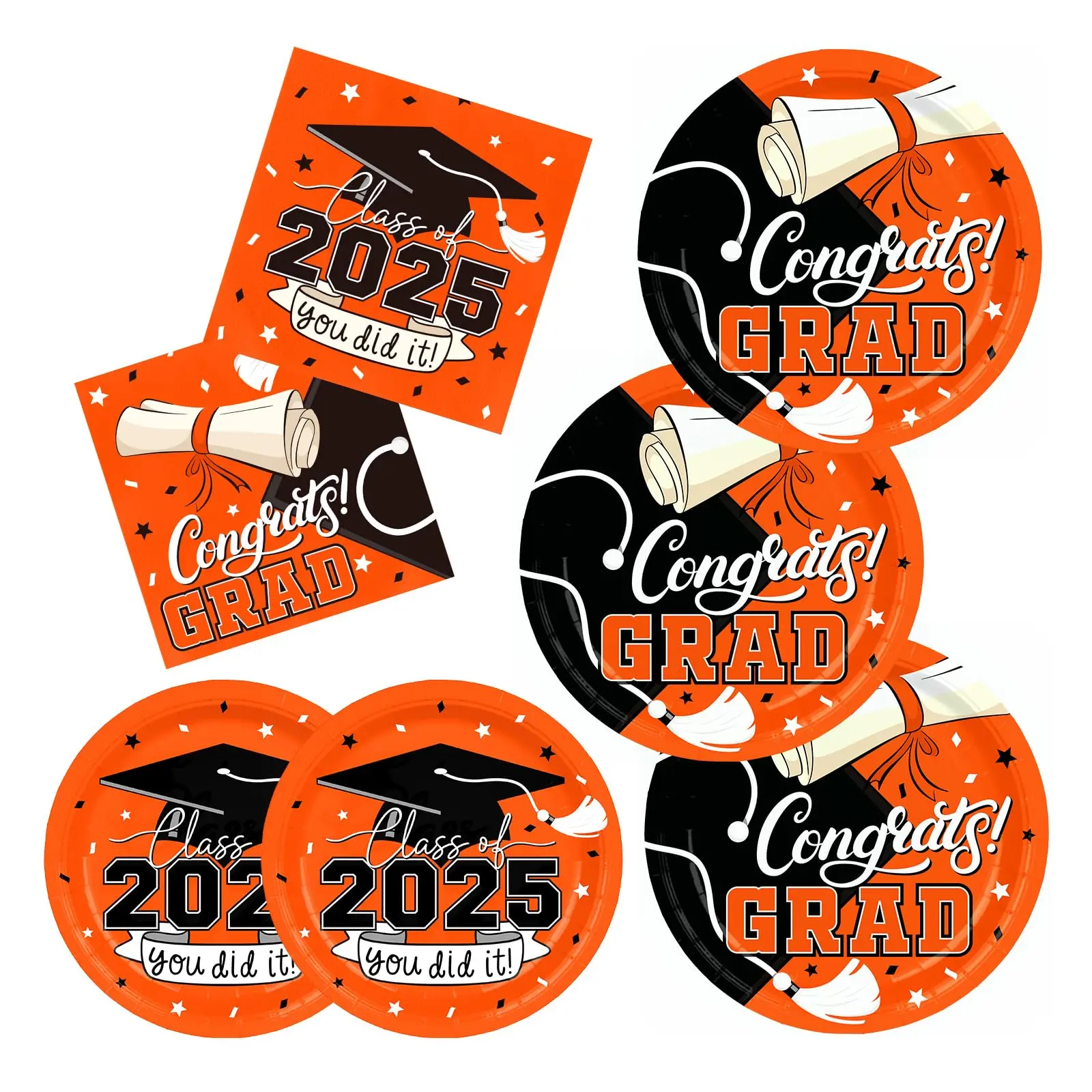 2025 Graduation Party Supplies Kit: Orange -themed Congrats Grad Decorations With Disposable Dinner & Dessert Plates  Napkins For 50 Guests -
