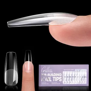 Gellen Long Coffin Soft Gel Tips - 320pcs Full Cover, Pre-Sculpted, Built-Apex, Pre-Filed Beauty Products for Flat Nails (16 Sizes, Gel Nail Art, with Box)