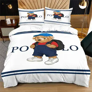 Bear pattern duvet cover set, including 1 duvet cover and 1 or 2 pillowcases, without a core or pillow, suitable for bedroom or dormitory bedding set, suitable for children or adults to decorate gifts, Bedding Supplies