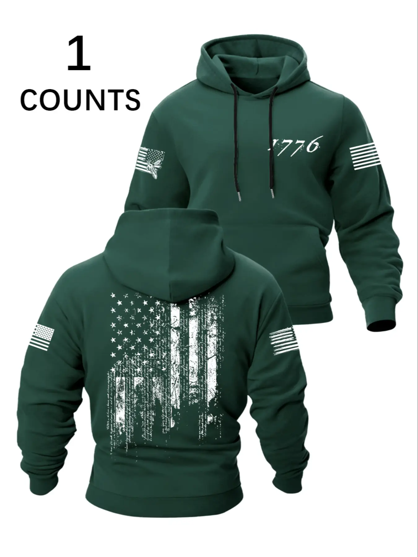 Men's Fall Winter Long Sleeve Hoodie, American Flag Print, Loose-Fitting Casual Graphic Streetwear, Fashionable Daily Wear, Casual Hooded Sweatshirt