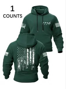 Men's Fall Winter Long Sleeve Hoodie, American Flag Print, Loose-Fitting Casual Streetwear, Fashionable Daily Wear, Casual Hooded Sweatshirt