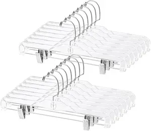 12 Pack 14 inch Clear Plastic Skirt Hangers with Adjustable Clips Heavy Duty Durable 360-Rotating Swivel Hook for Jeans Trousers Skirts Bulk Plastic Hangers Hanging Metal