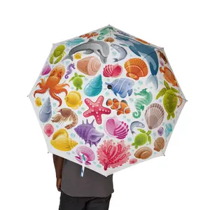 Sea Creatures Swimming Pattern Umbrella – Semi-Automatic Rain Umbrella