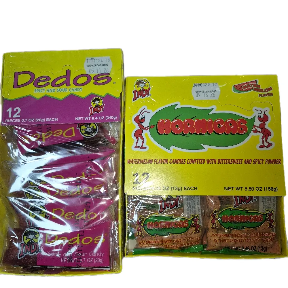 Dedos & Hormigas Candy Combo - Spicy & Sour Dedos & Watermelon Flavor Hormigas - 12 Pieces Each Pack - Net Weight 5.7 oz & 5.5 oz Snack Sweet Tangy Bonbon