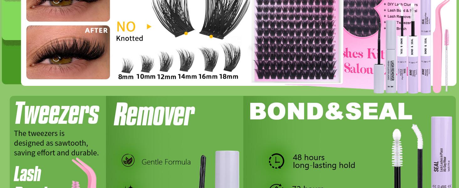 Geeneiya Lashes Waterproof DIY Lash Extension Kit, 8-18MM Wispy Lash Clusters Kit,Ultra-thin Soft Band Eyelash Extension Kit with Waterproof Lash Bond and Seal,Lash Remover,Tweezers for Girls Gift Makeup Cosmetic (Flora/ Venus/ Manga)TikTokShopBlackFriday