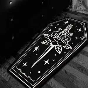 Halloween Rose Knife Coffin Print Carpet, Dark Art Creative Bedroom Rug, Soft Sofa Coffee Table Mat, Suitable for Living Room Balcony Outdoor