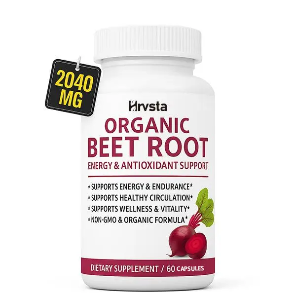 Organic Beet Root Powder Tablets - 2040mg Natural Nitric Oxide Beets to Support, Energy, Black Pepper Better Absorption, Non-GMO, for Men Women, 60 Tablets