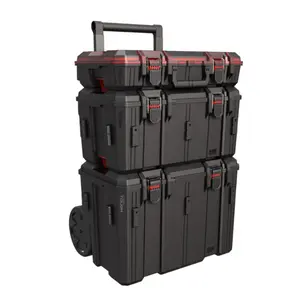 Heavy Duty 3-Piece Modular Rolling Toolbox System, Black Tool Organizer Case for Hardware Storage