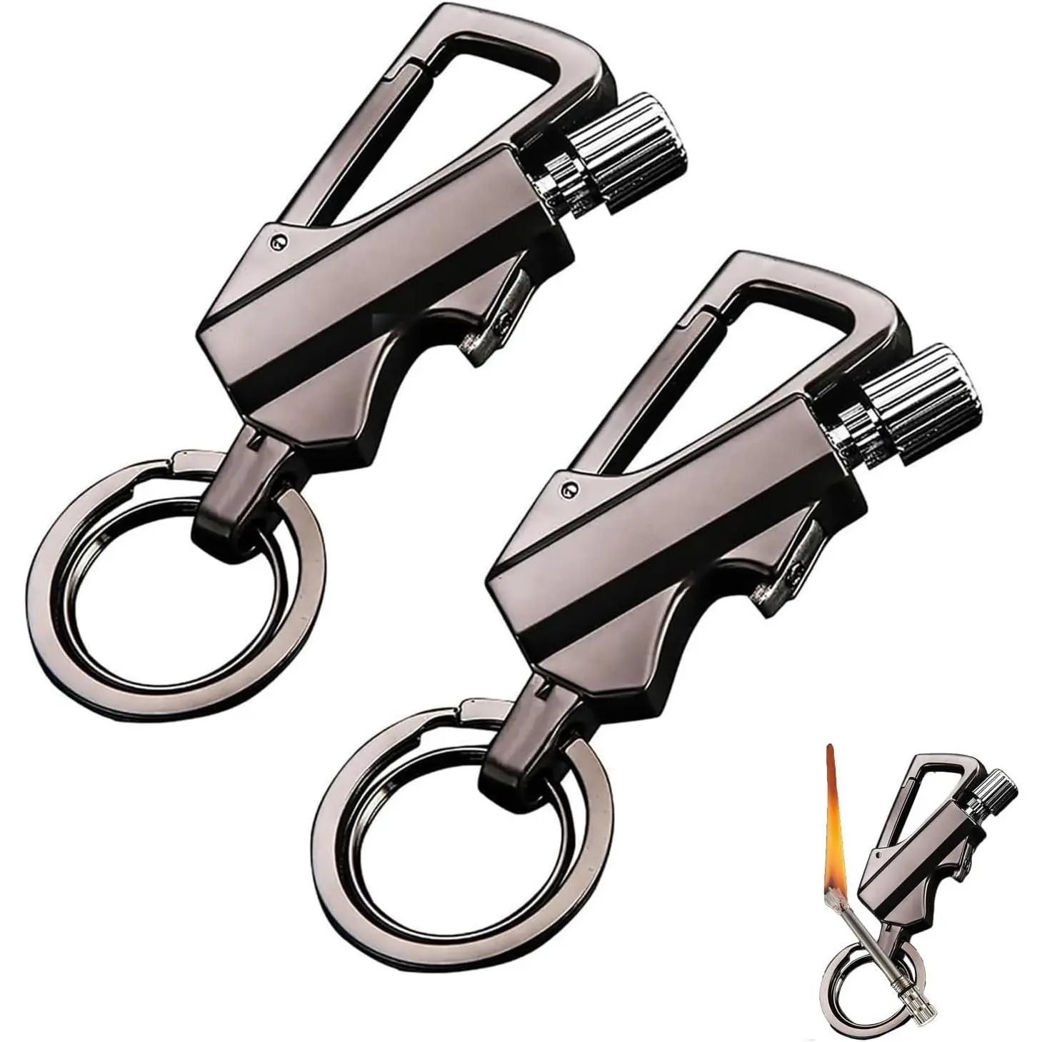 Permanent Match Infinity Lighter, Keychain Lighter withMultitool Keychain Bottle Opener, Reusable Matchstick,Forever Match for Outdoor Survival (2Pcs Black)