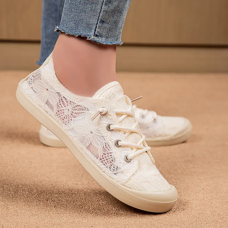 Women's Patterned Closed-Toe Flat-Bottomed Casual Trainers - Low-Top Lace-Up Medium-Large Walking Shoes (Size 36-43), Super Soft Lightweight Breathable Footwear for Spring Summer Casual Wear, Medium-Large Casual Trainers