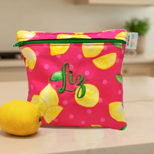 Lemons on Pink Washable Zippered Bag- Personalization included