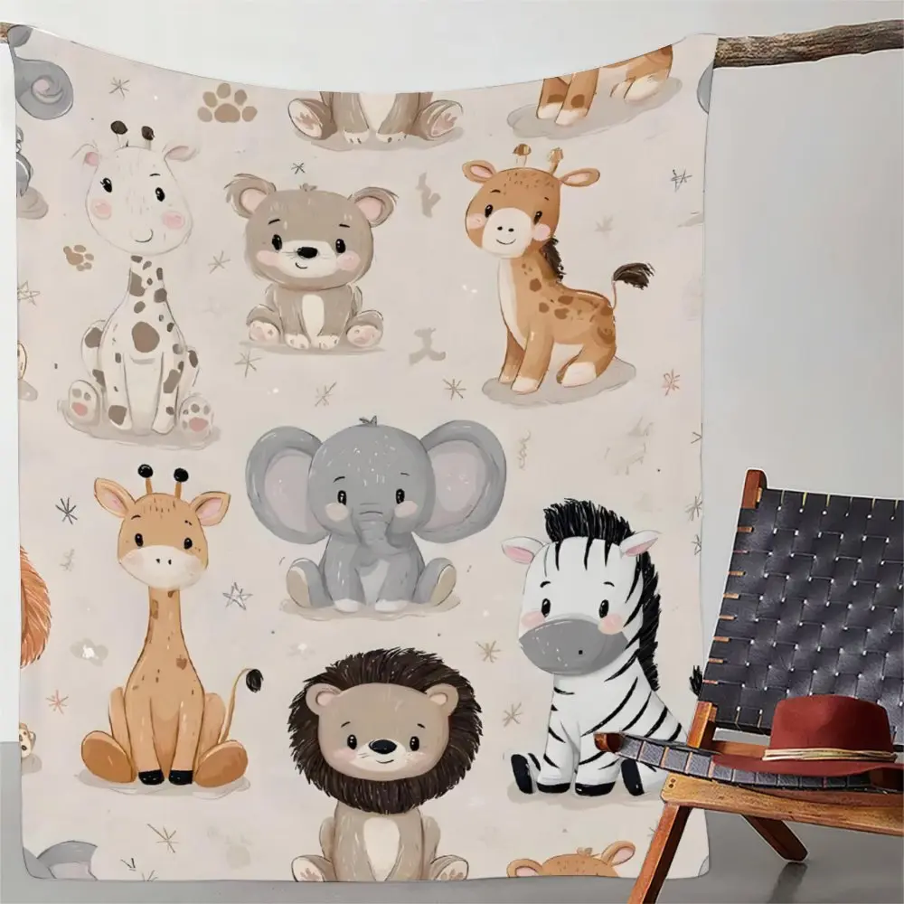 Wild Safari Adventure Flannel Throw Blanket - Lion Giraffe Elephant Zebra Prints, Ultra Soft, Multi-Size, Cute Home Textile, Cozy Setup for Sofa Lounging, Comfy and Cozy All-Season Companion for Imaginative Play & Learning, Nap & Lounge