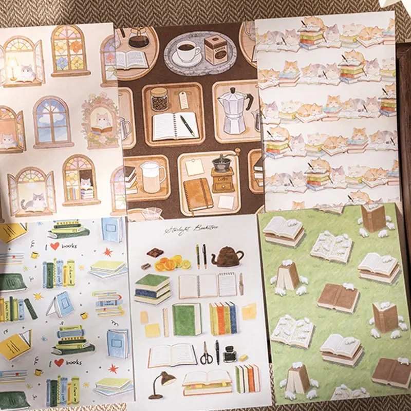 Starlight Bookstore Series Craft Paper Set, DIY Scrapbooking Materials, Journal Diary Frame Phone Case Desk Calendar, 4 Pack