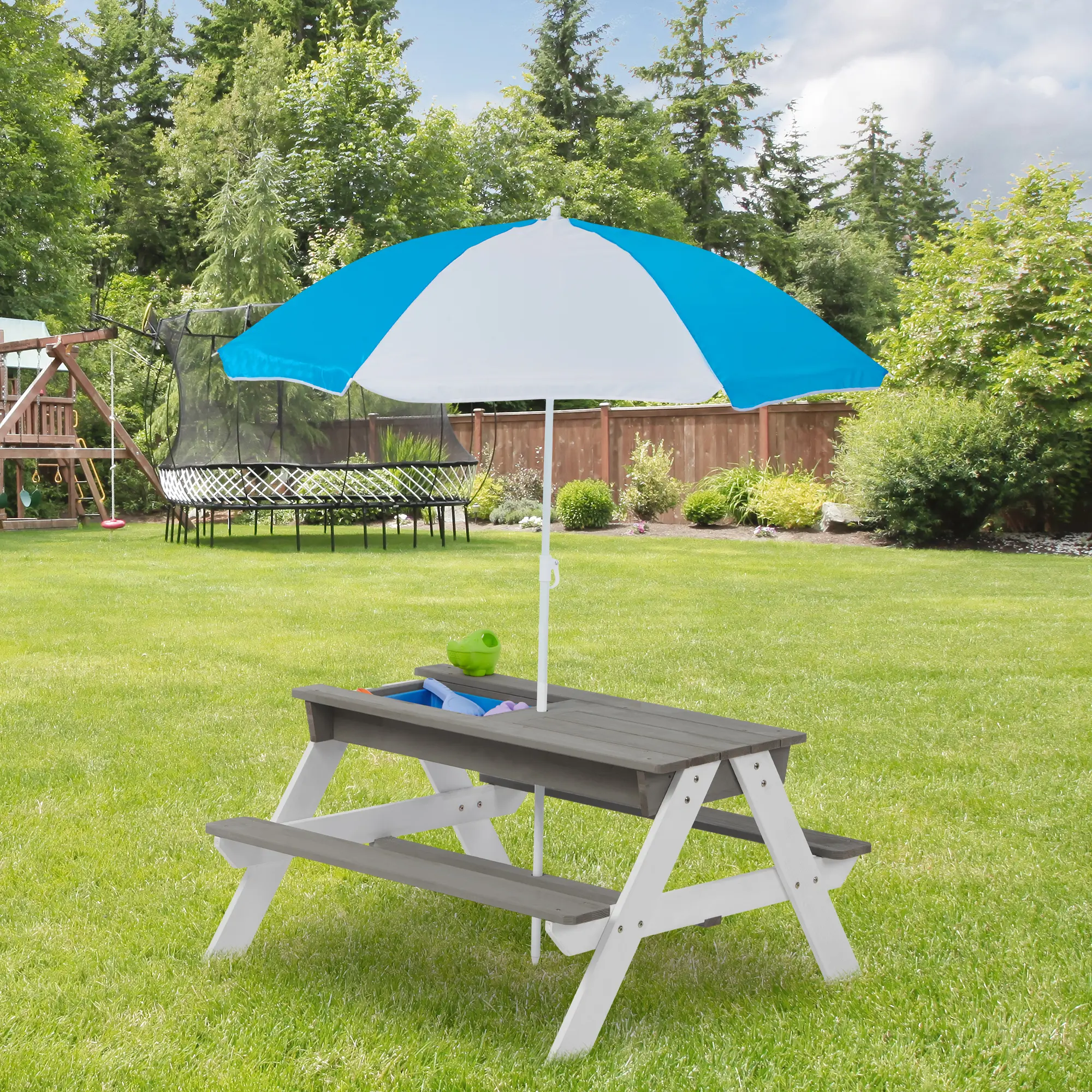 Kids 3 in 1 Convertitable Sand and Water Table with Umbrella, Picnic Table for Outdoor Backyard Patio Play, ASTM & CPSIA CERTIFICATION