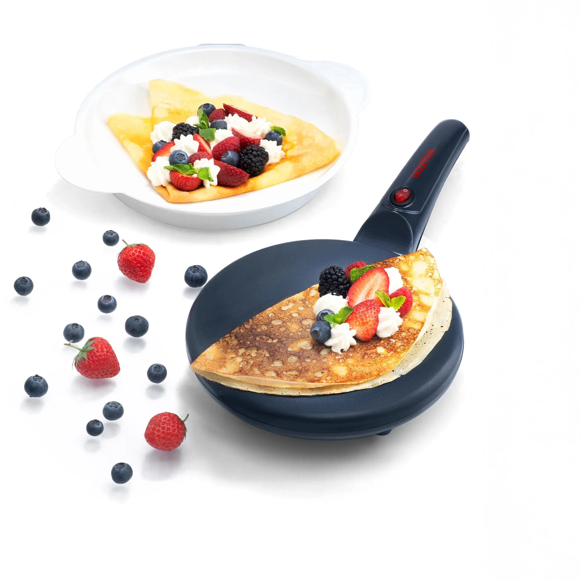 Gourmia 8-Inch 800W Electric Crepe Maker for Kitchen, Nonstick Surface, 1-Touch Operation, Compact Design, Batter Tray Included, Ideal for Making Pancakes