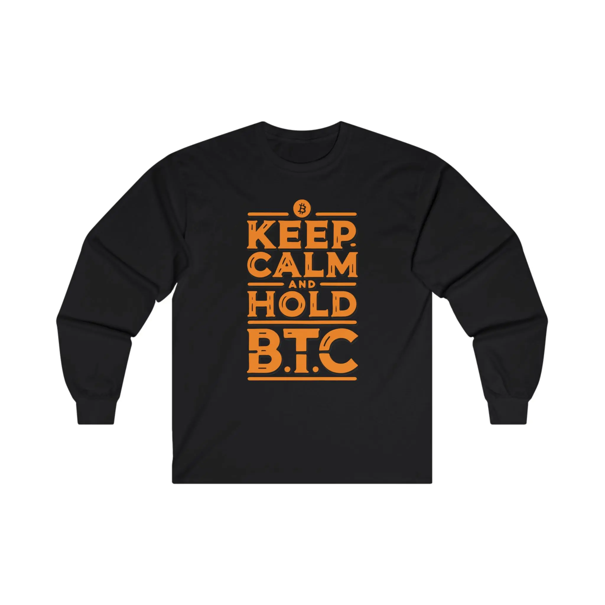 Bitcoin Keep Calm Long Sleeve Tee, Cryptocurrency Shirt, HODL BTC Gift, Crypto Investor Top, Blockchain Apparel Menswear Man