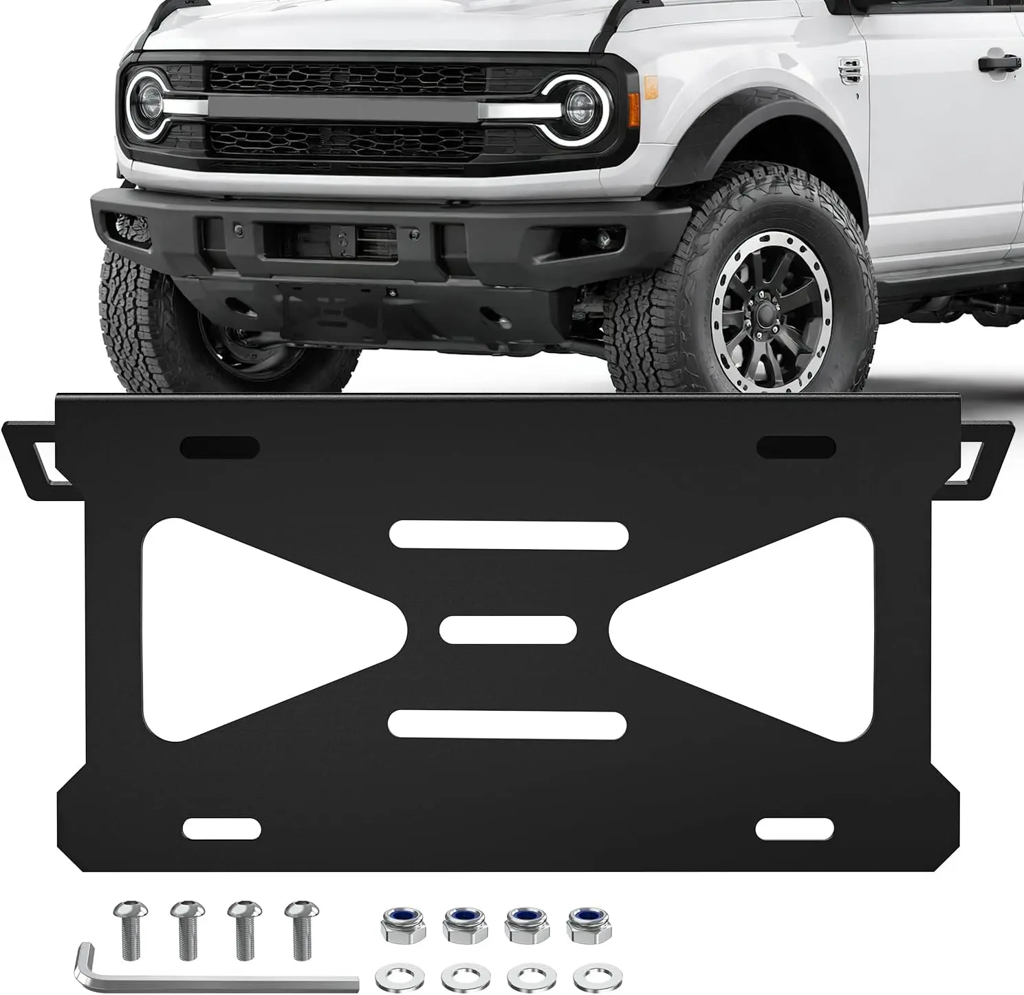 Nilight Sturdy Front Steel License Plate Frame for Ford Bronco 2/4 Door 2021-2026 Truck, Heavy-Duty Modular Bumper Mount Vehicle Accessory, No-Drill Easy Installation, Rattle-Free Black Car Accessory, Car Accessories
