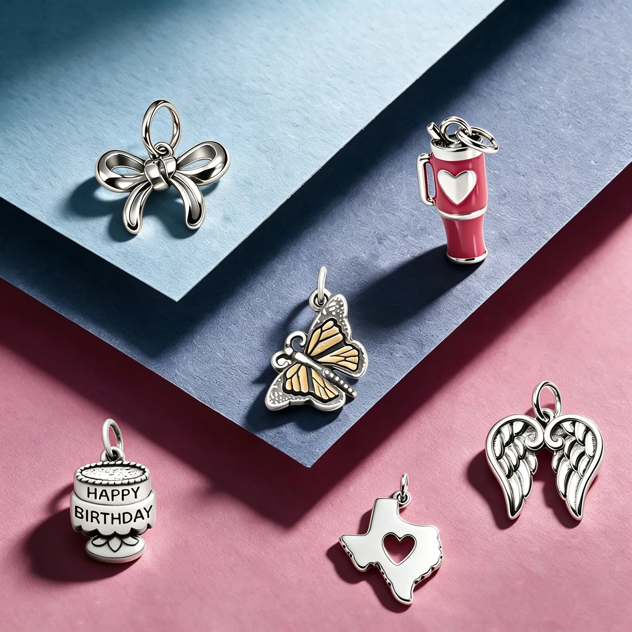 Female Geometric Silver Metal Coating Charm Pendants - Texas Heart, Angel Wings, Bow, Butterfly, Birthday Cupcake Dangles for Everyday Jewelry Making & Gifting, Charms, Multiple Styles