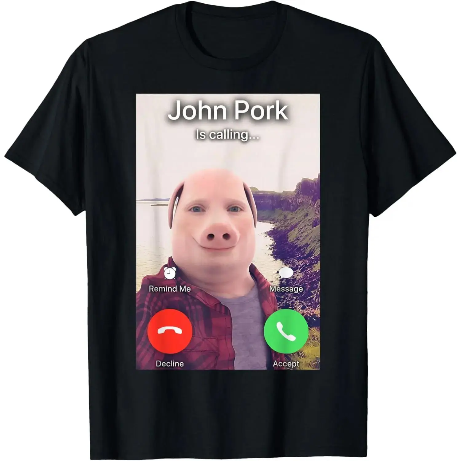Lady's Casual Graphic Print T-Shirt, 'John Pork is Calling' Cotton Streetwear Top with Short Sleeves and a Round Neck, Shortsleeve