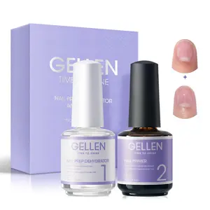 Gellen Nail Dehydrator & Primer Set - 15ml Each, HEMA-Free, Acid-Free, Nail Care Essential for Acrylic Application, Glossy Cosmetic Manicure