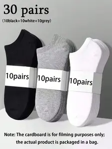 30 Pairs Unisex Solid Color Boat Socks, Low Cut Sports Socks, Soft Breathable Comfort for Running Fitness Daily Wear