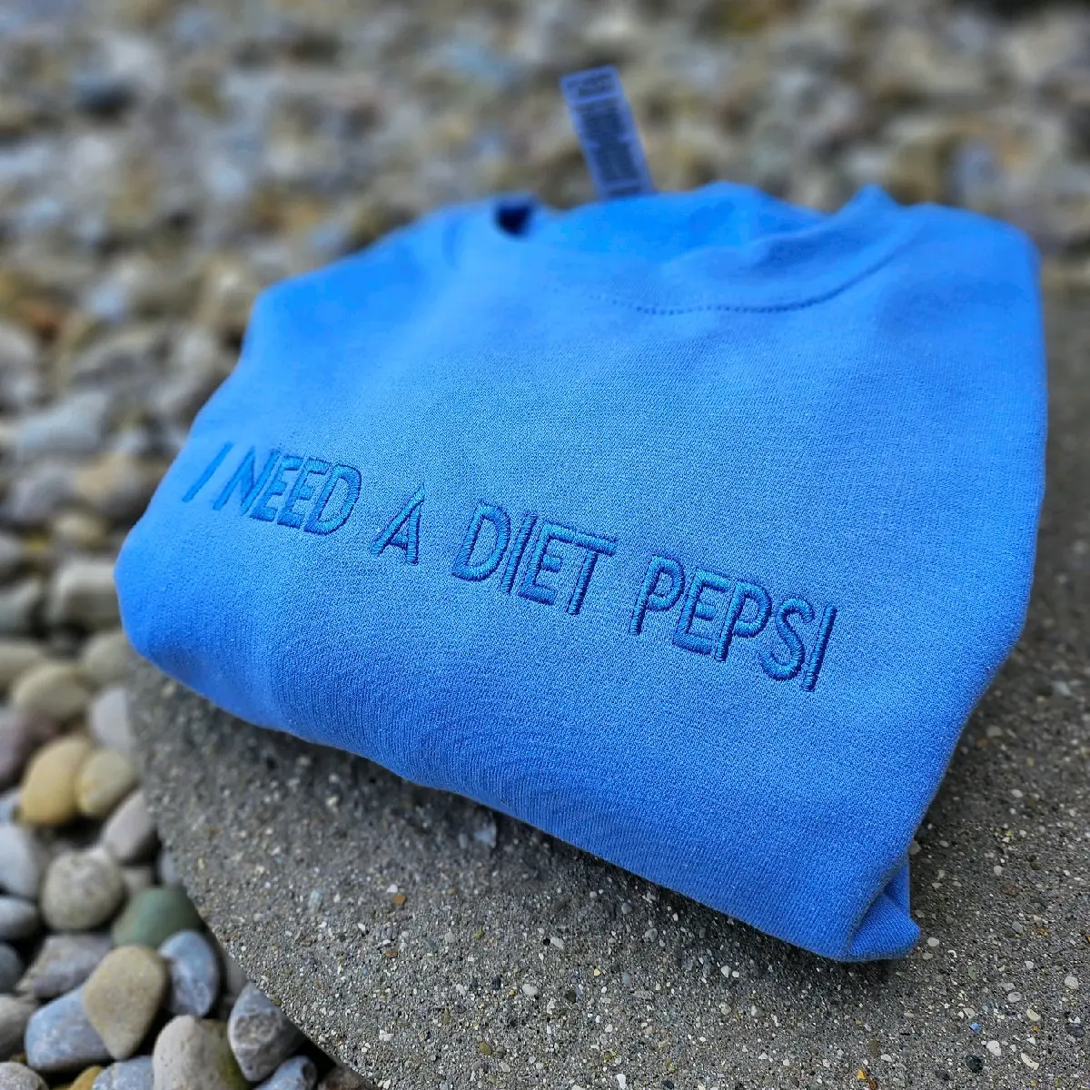 Embroidered "I NEED A DIET PEPSI" trendy minimalist crewneck sweatshirt soda pop lover caffeine addict viral