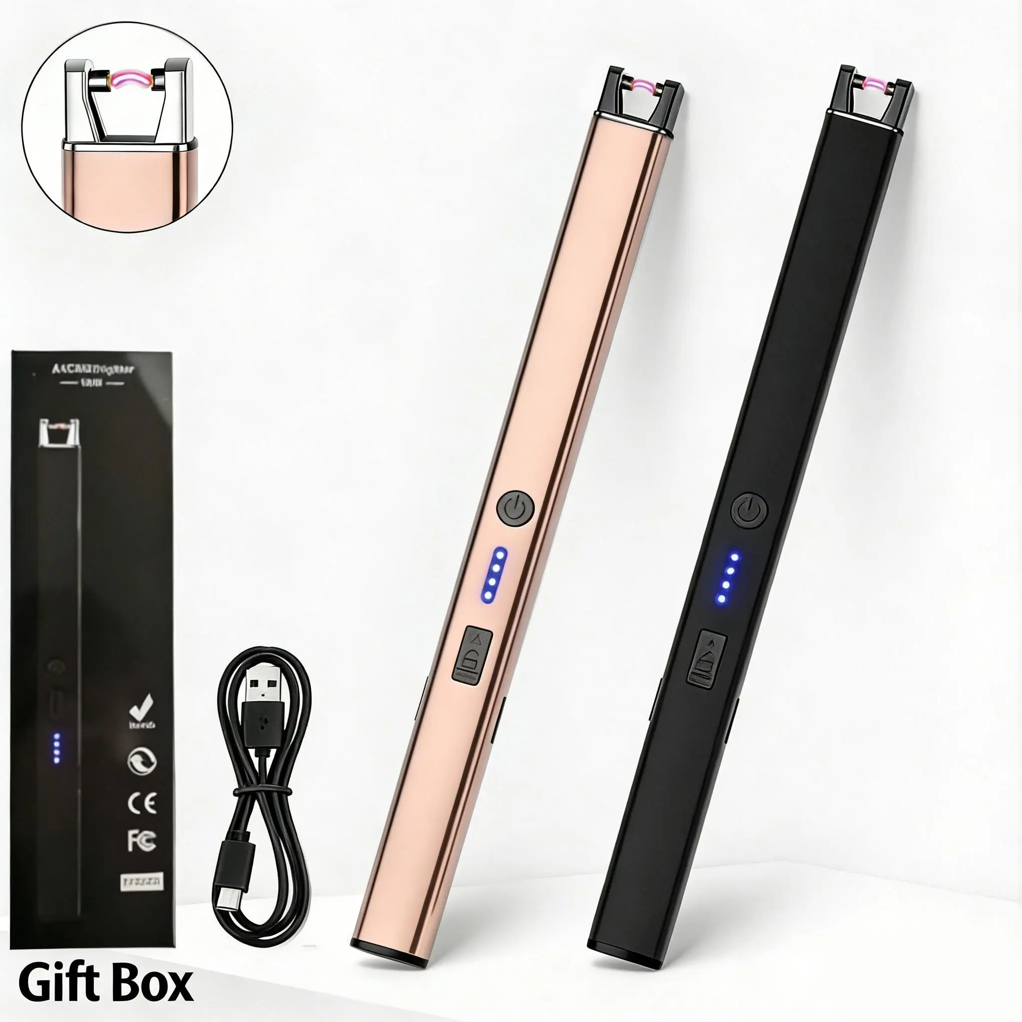 2-Pack Windproof Plasma Arc USB-C Rechargeable Lighters with LED Battery Display, Safety Lock, Flameless Design, Lighter Accessories for Campfire, BBQ Party, Gas Stoves - Gift Box Included, Barbecuing