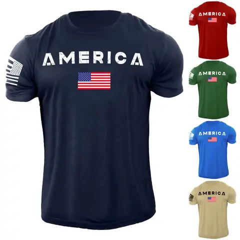 Men's USA Flag T Shirt Distress American Patriotic 100% Cotton Menswear Soft