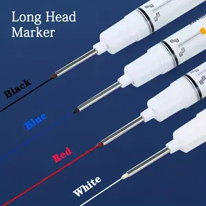 Set of 5 Long Tip Ink Pens, Blue, Bathroom Woodworking Metal Plastic Wood Marking Pen, Multi-Functional Deep Hole Marker, Writing Pen